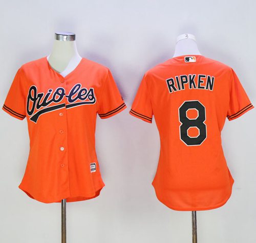 Orioles #8 Cal Ripken Orange Women's Alternate Stitched MLB Jersey - Click Image to Close